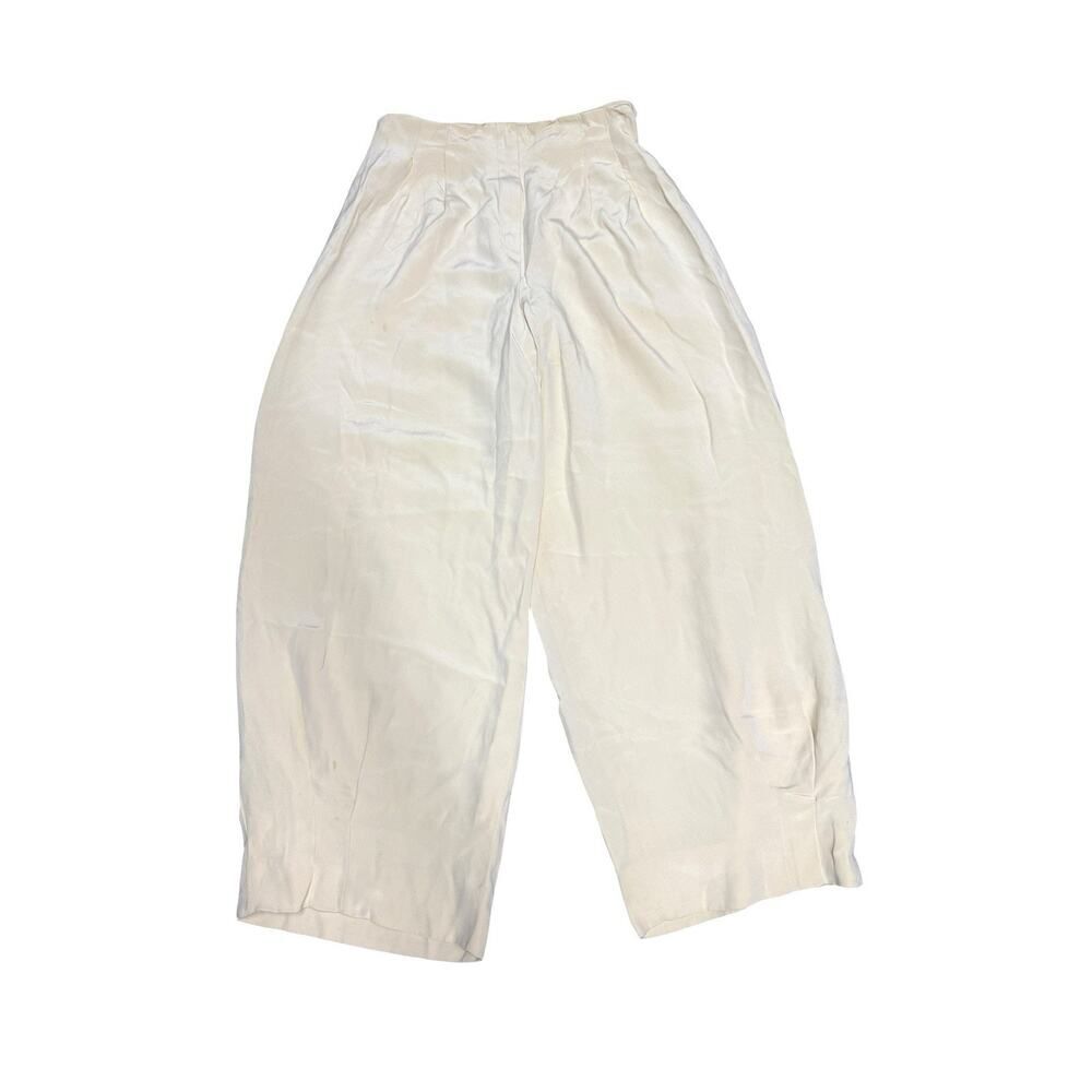 Carolina Herrera 100% Silk High Waist Pleated Wide-Leg Trousers Ivory